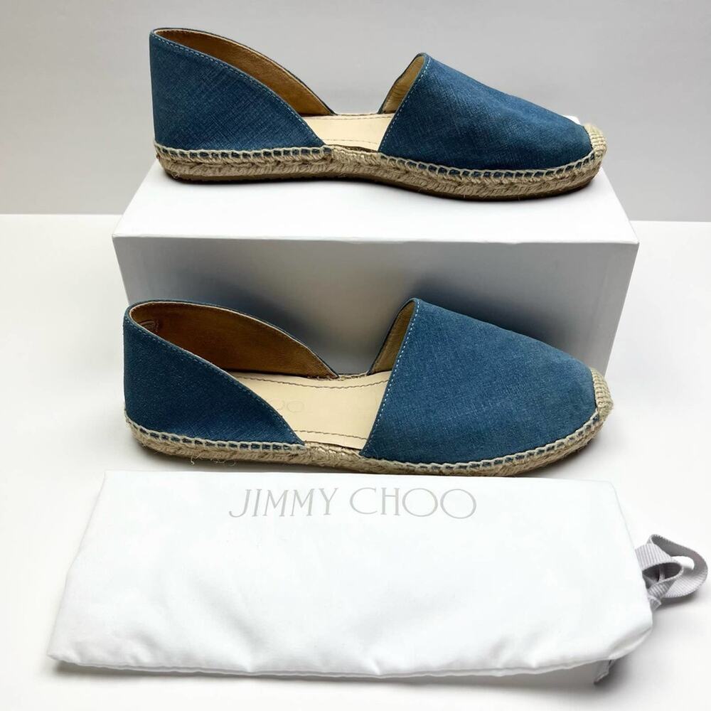 JIMMY CHOO Dreya Denim Leather D'Orsay Espadrille Flats EU 40 US 10 Blue Shoes